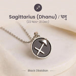 Unisex Sagittarius Pendant (धनु राशि) with Black Obsidian