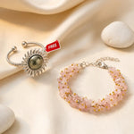 Rose Quartz Chips Bracelet with Free Pyrite Sun Ring