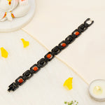 Metal Rudraksha and Karungali Bracelet - Black