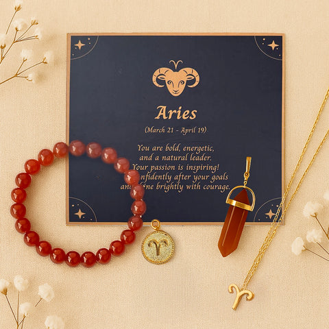 Aries Zodiac Box with Carnelian Crystals Jewellery