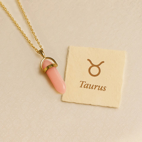 Taurus Rose Quartz Pencil Pendant with Chain
