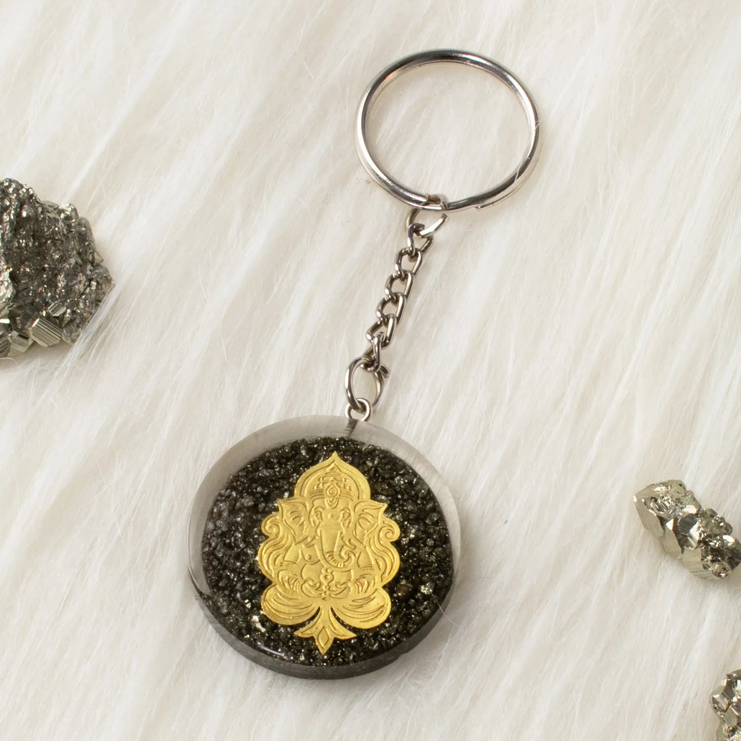 Ganesh Ji Pyrite Keychain