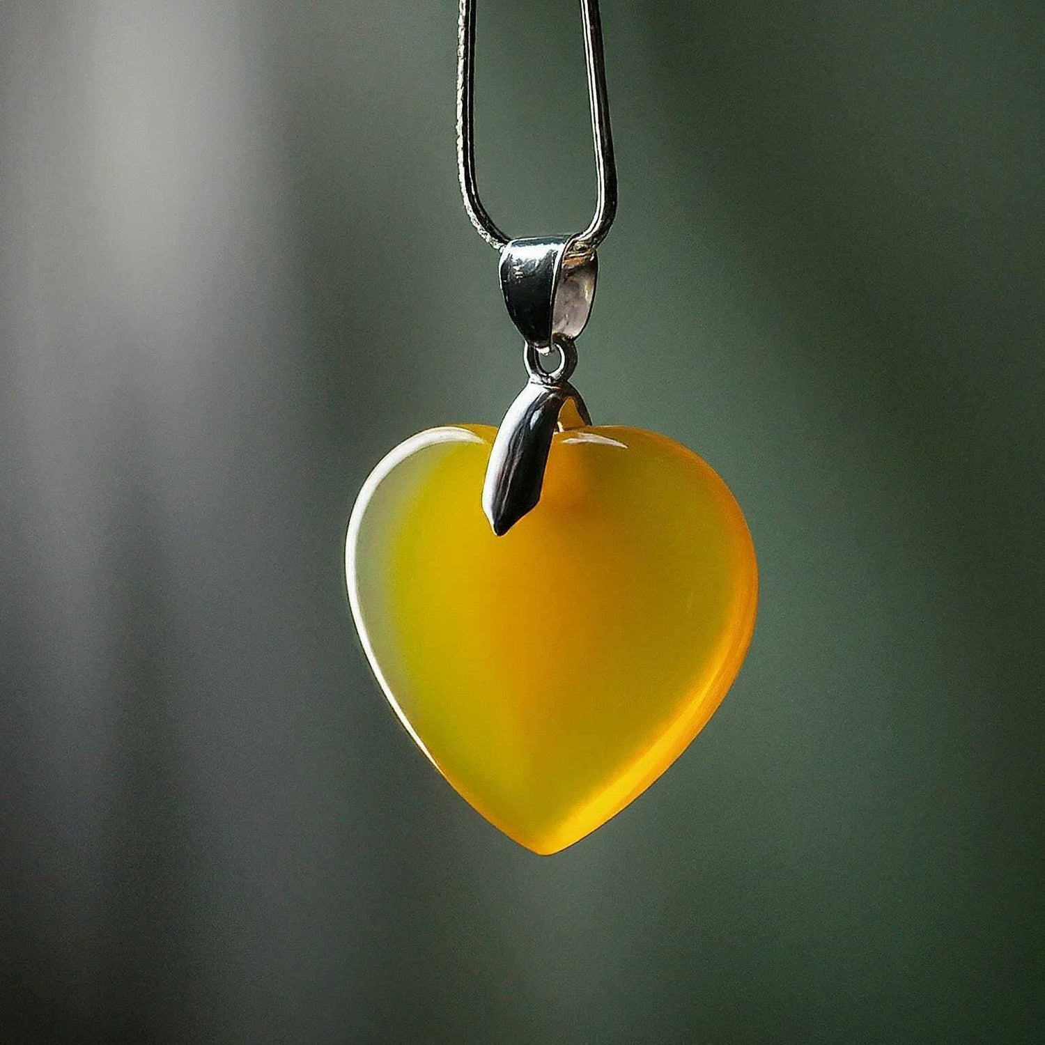 Yellow Agate Heart Pendant- Pendant.