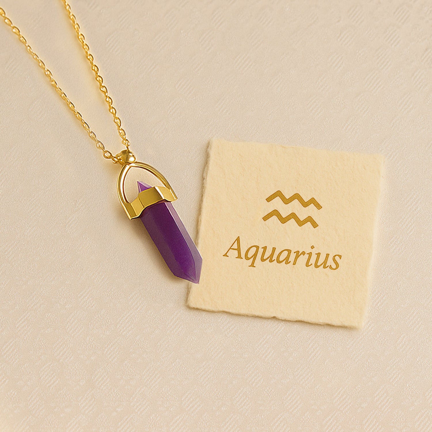 Aquarius Amethyst Pencil Pendant with Chain