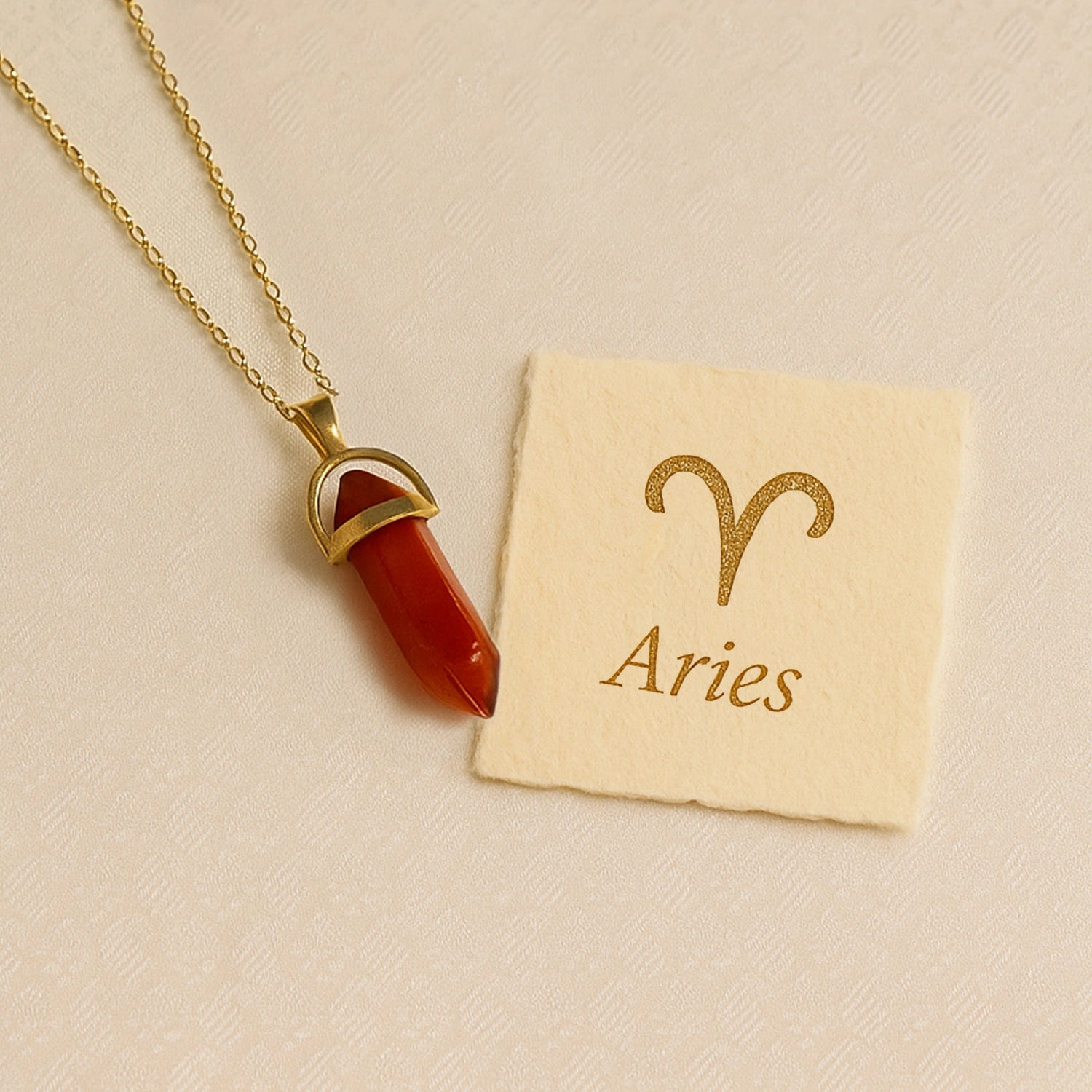 Aries Carnelian Pencil Pendant with Chain