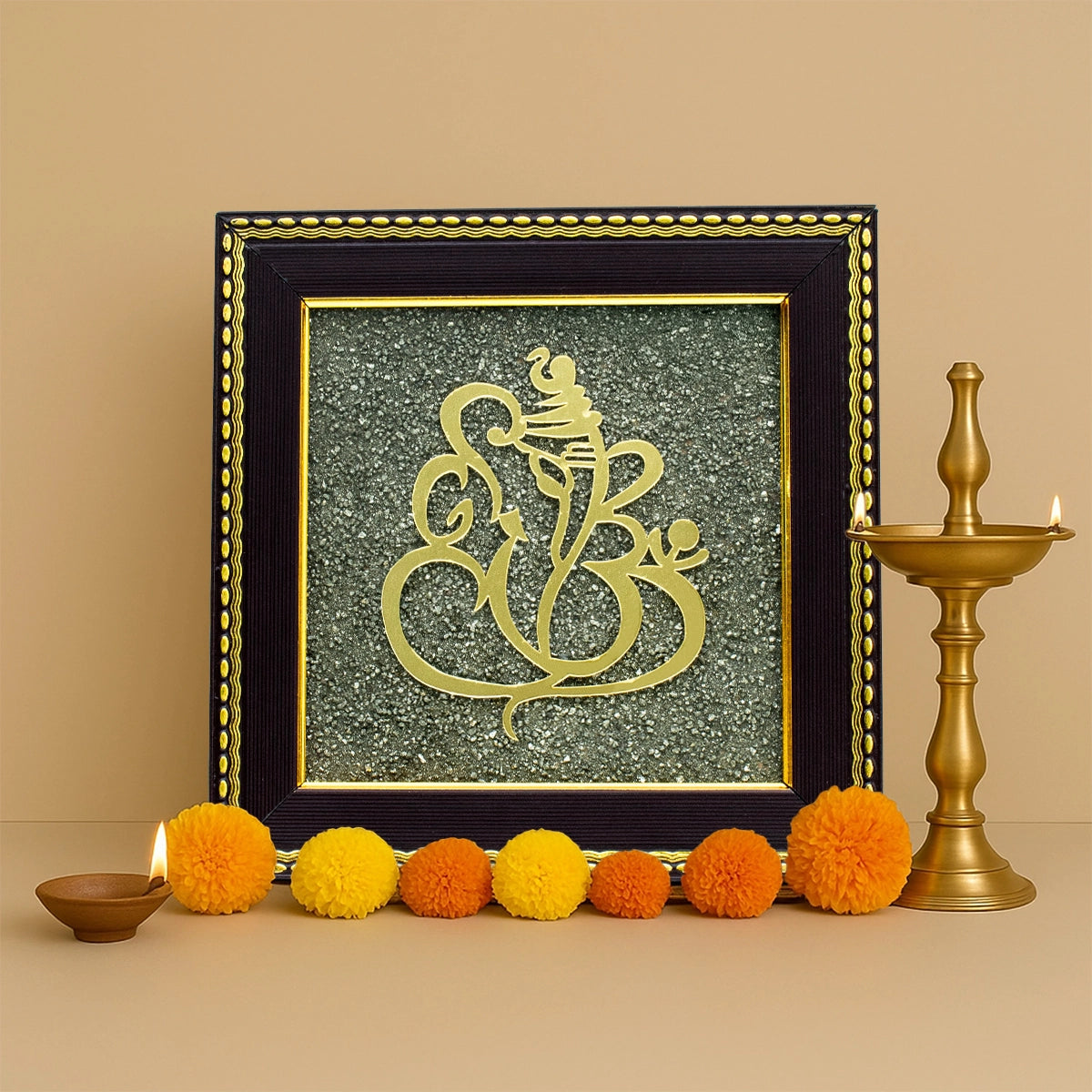 Ganesh Ji on Raw Pyrite Frame