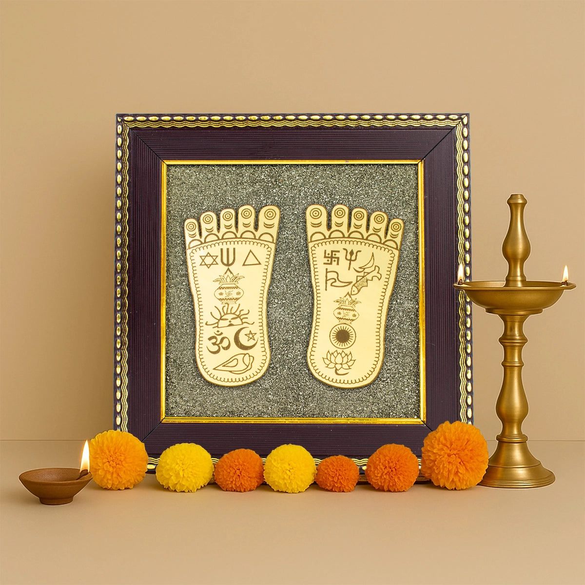 Maa Lakshmi Charan Paduka on Pyrite Frame