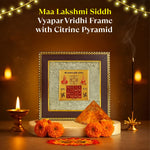 Maa Lakshmi Siddh Vyapar Vriddhi Yantra on Pyrite Frame with Citrine Pyramid
