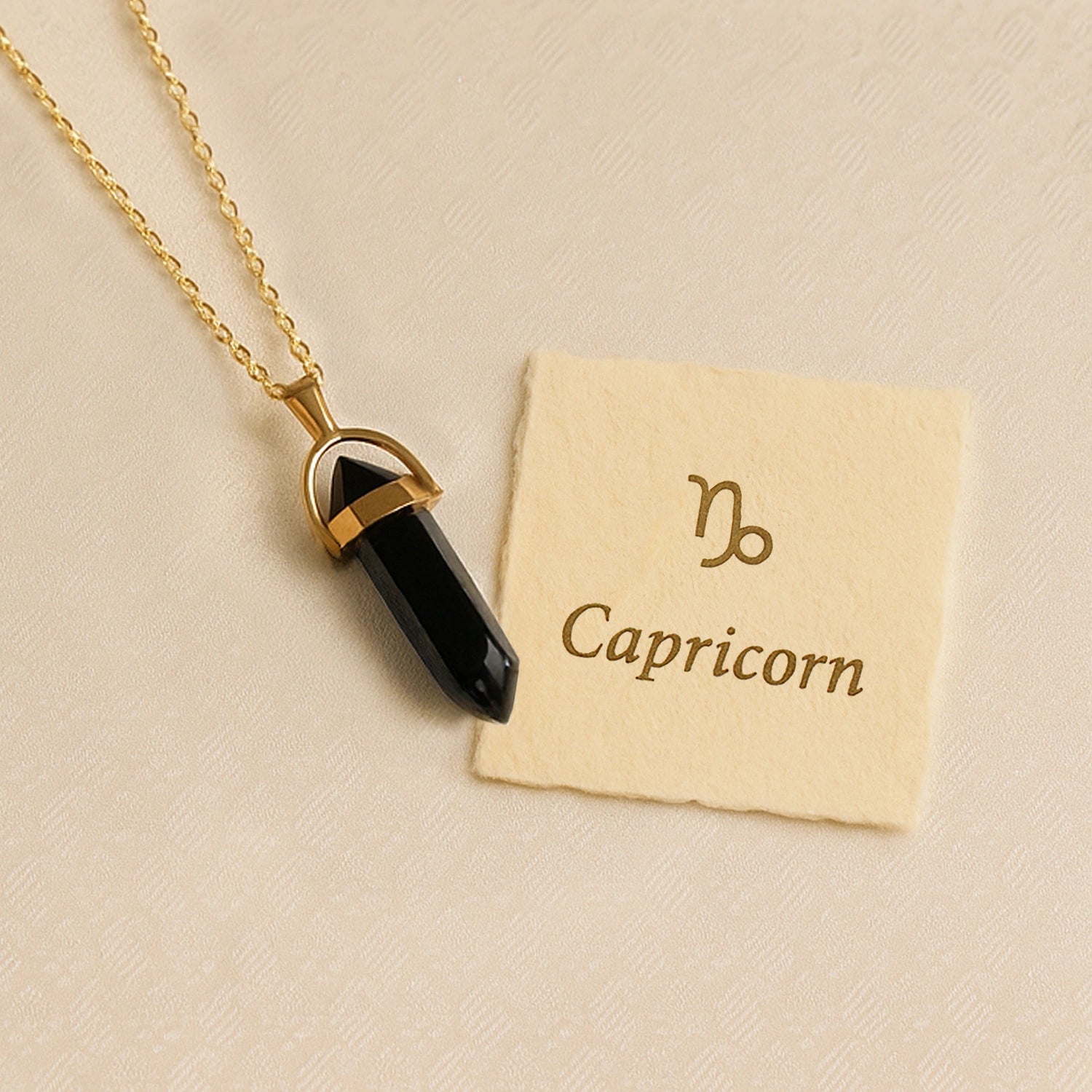 Capricorn Black Tourmaline Pencil Pendant with Chain