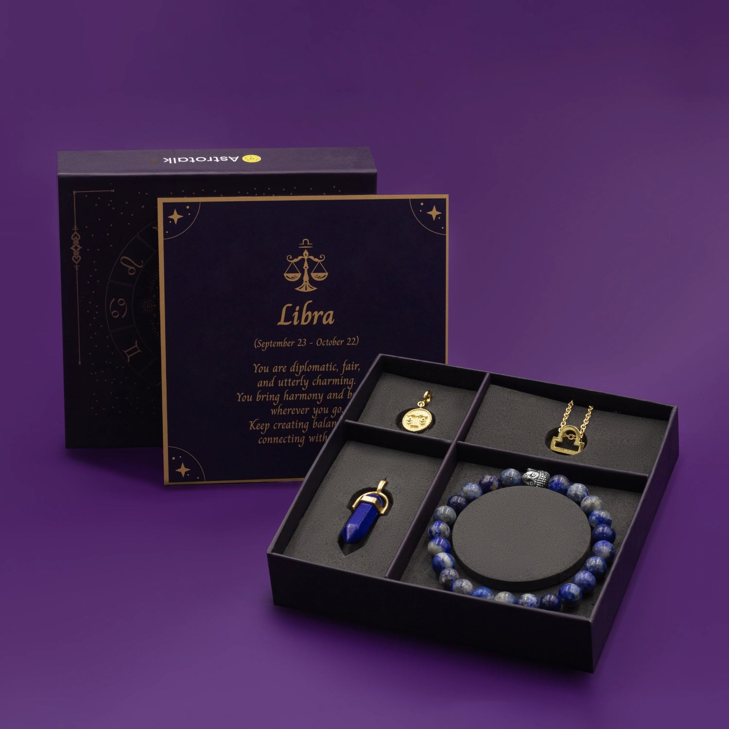 Libra Zodiac Box with Lapis Lazuli Crystal Jewellery