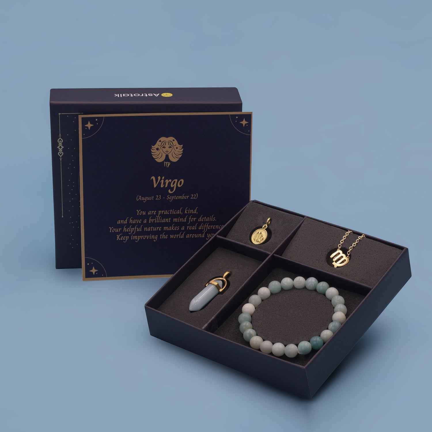 Virgo Zodiac Box with Amazonite Crystal Jewellery