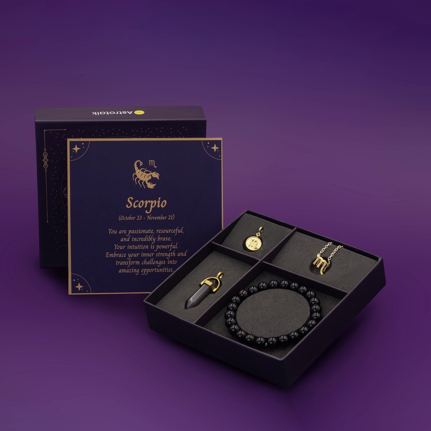Scorpio Zodiac Box with Obsidian Crystal Jewellery