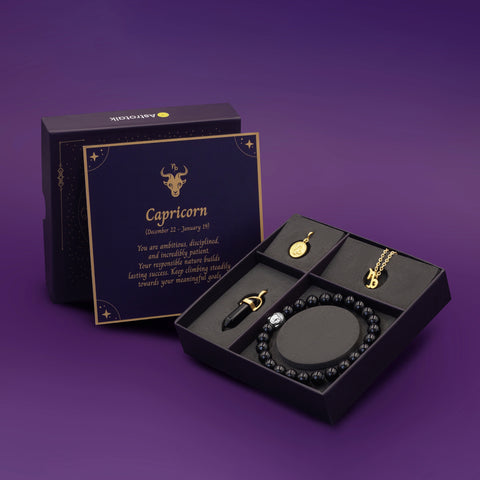 Capricorn Zodiac Box with Black Tourmaline Crystal Jewellery
