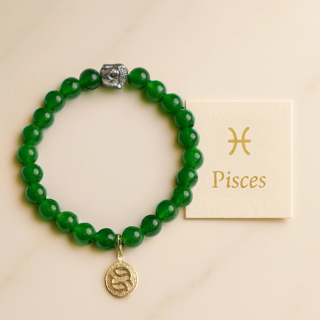 Pisces Green Jade Bracelet with Charm