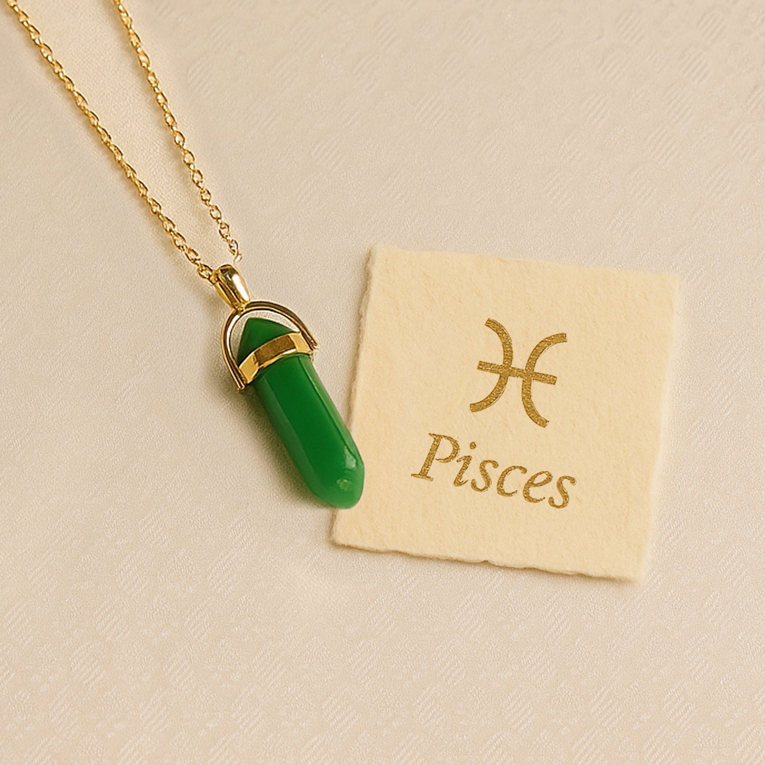 Pisces Green Jade Pencil Pendant with Chain