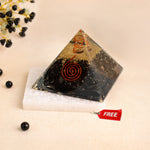 Black Obsidian Pyramid with Free Raw Square Selenite Plate