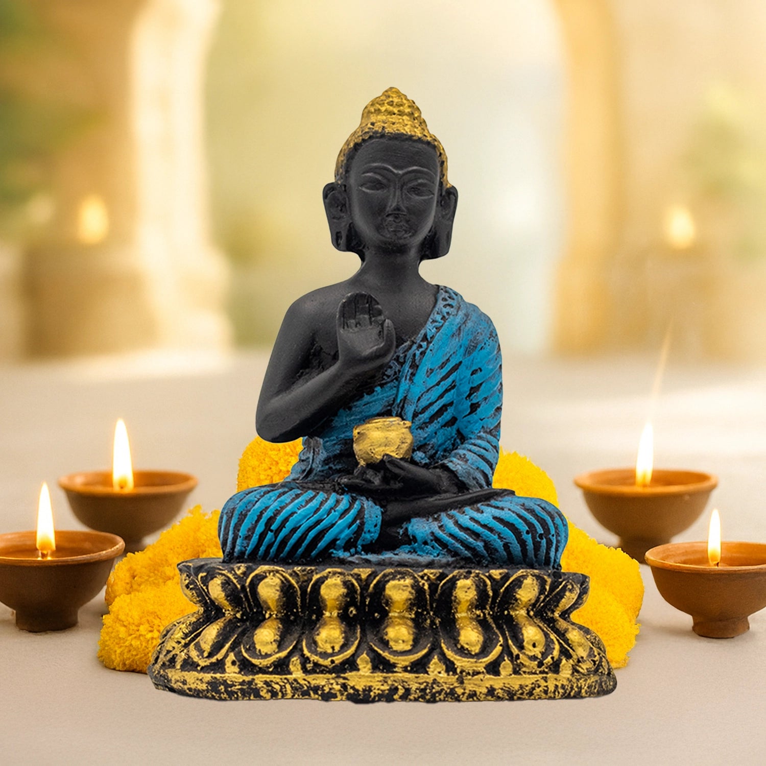 Blue Meditating Buddha Murti