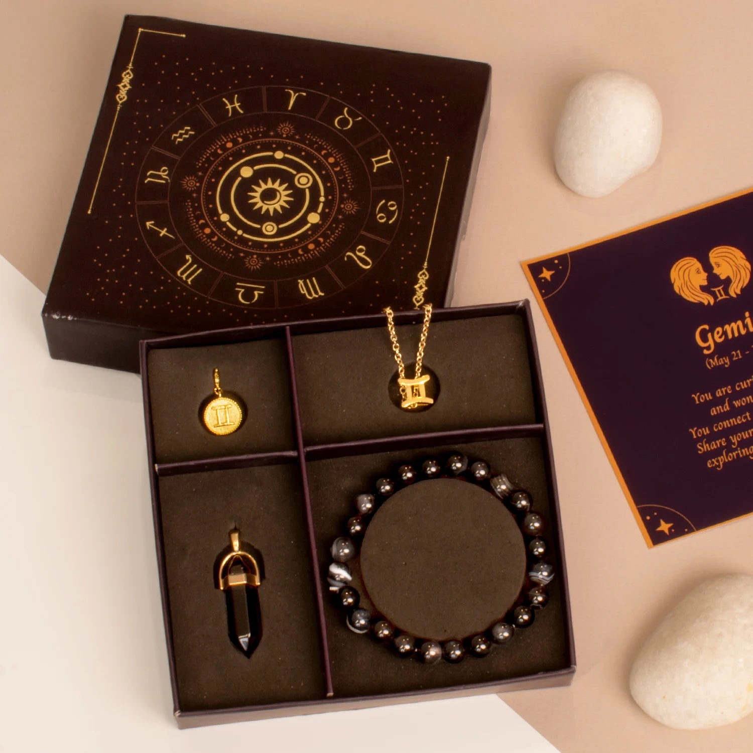 Gemini Zodiac Box with Agate Crystal Jewellery