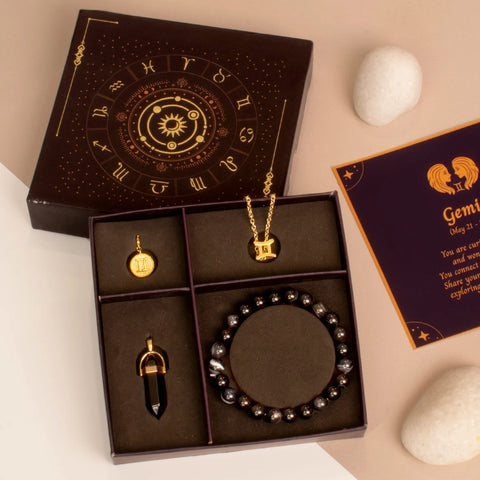 Gemini Zodiac Box with Agate Crystal Jewellery
