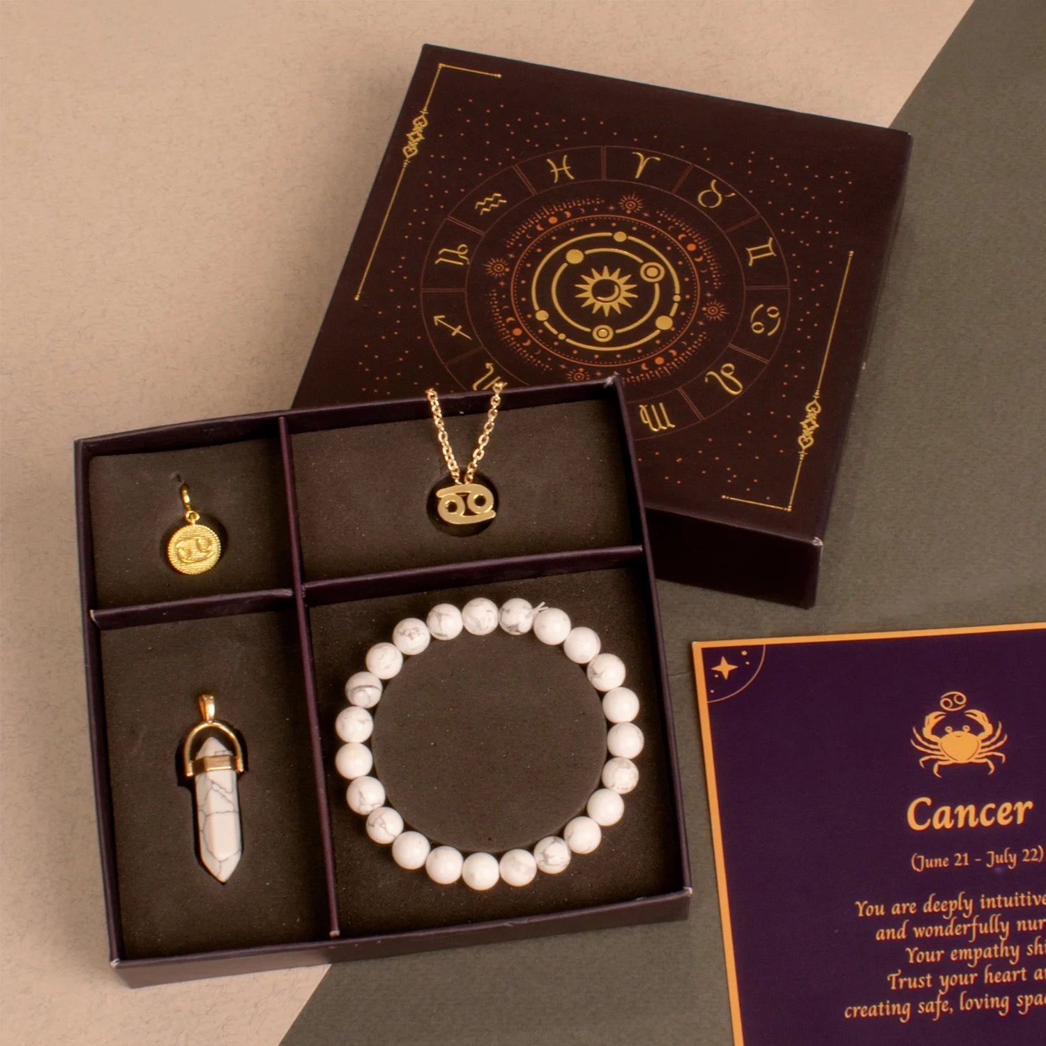 Cancer Zodiac Box with Howlite Crystal Jewellery
