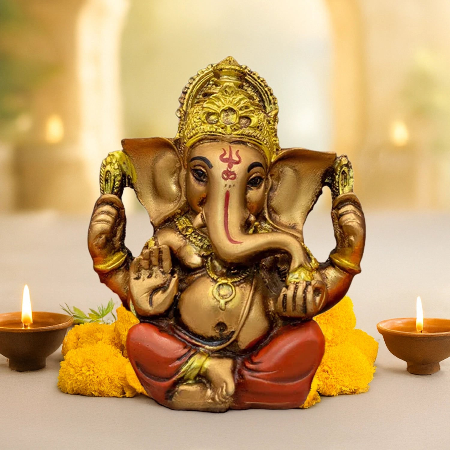 Red & Golden Ganesh Ji Murti – Riddhi Siddhi Roop