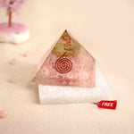 Rose Quartz Pyramid with Free Raw Square Selenite Plate