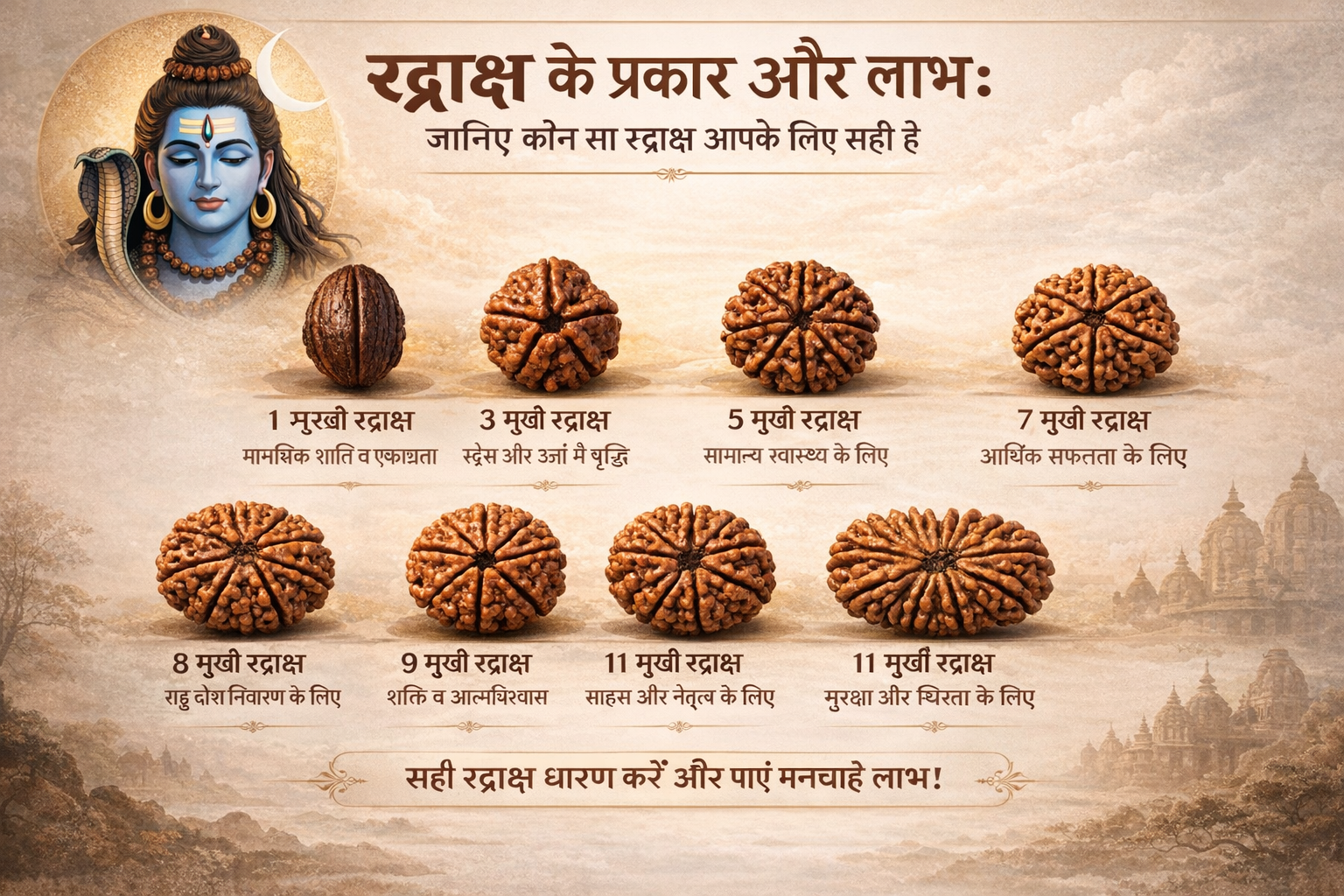 रुद्राक्ष के प्रकार और लाभ: जानिए कौन सा रुद्राक्ष आपके लिए सही है