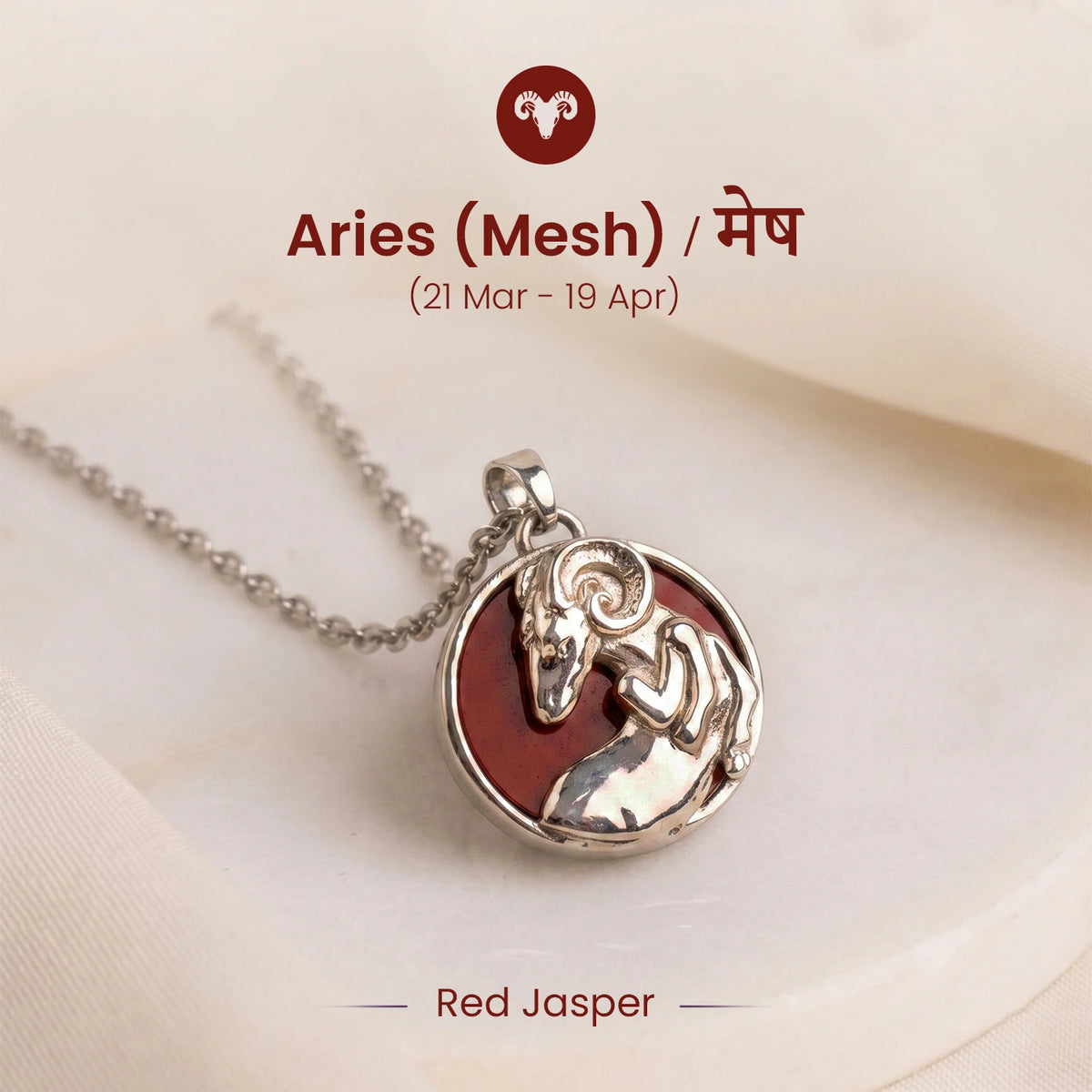 Unisex Aries Pendant (मेष राशि) with Red Jasper Stone