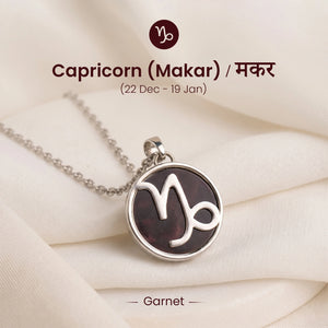 Unisex Capricorn Pendant (मकर राशि) with Garnet