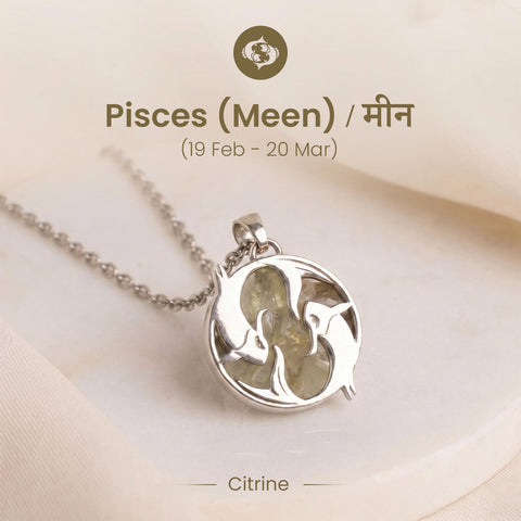Pisces Pendant (मीन राशि) with Citrine