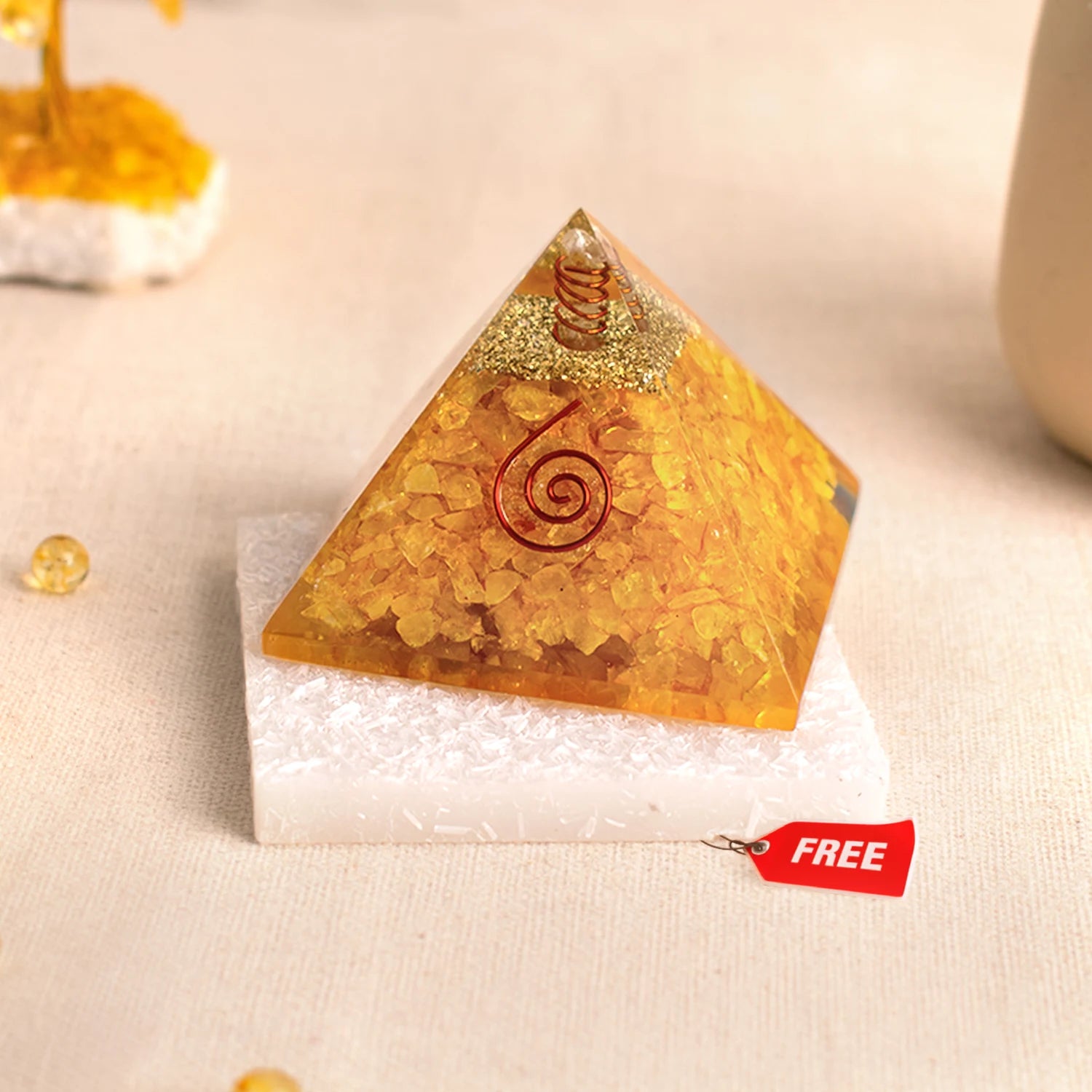 Citrine Pyramid with Free Raw Square Selenite Plate