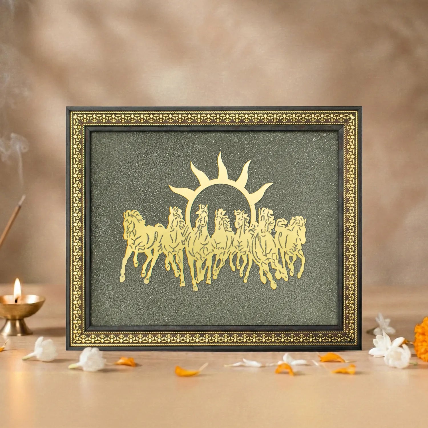 Limited Edition - 7 Horses on Raw Pyrite Frame (Big Size)
