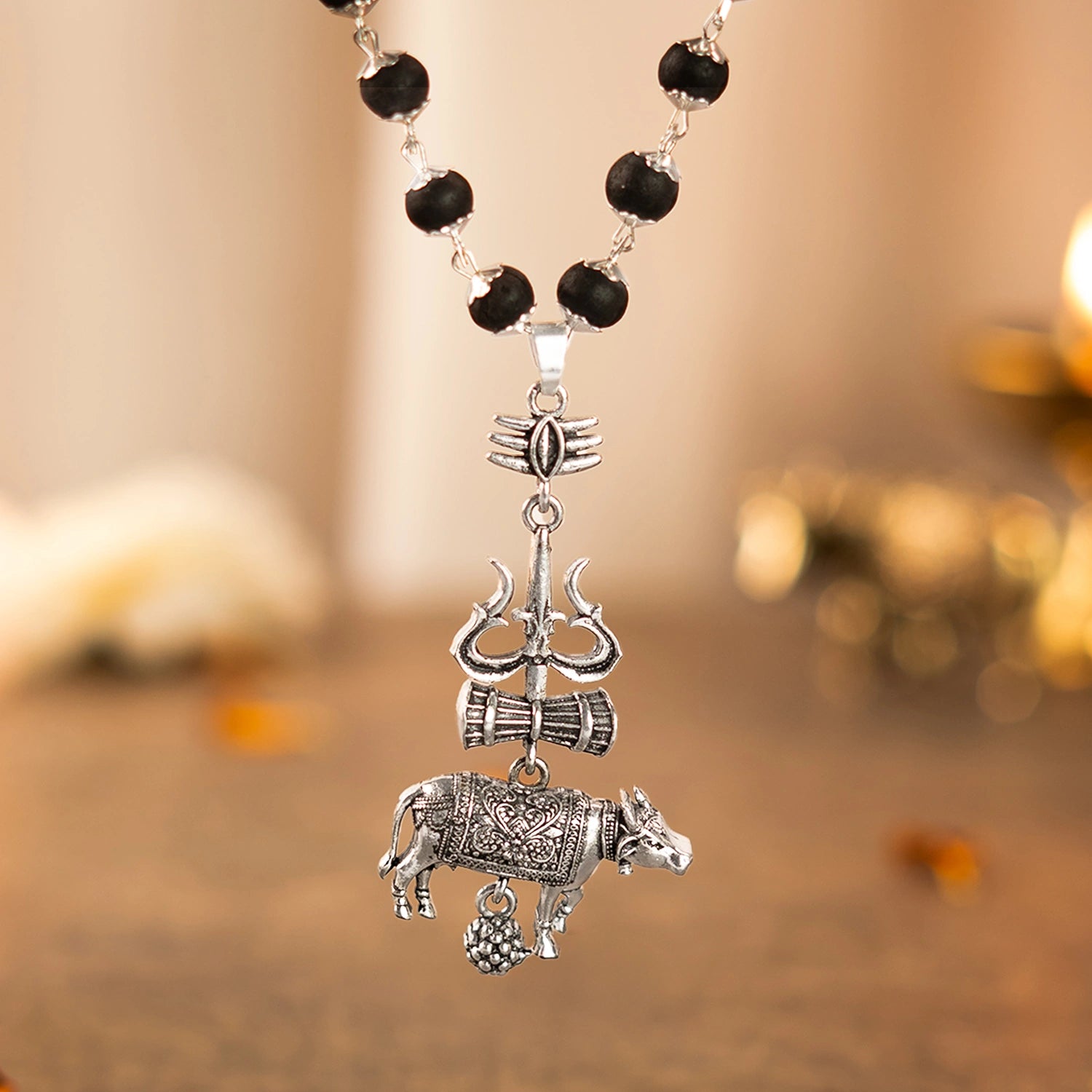 Shiv Raksha Karungali Mala with Trishul Nandi Pendant