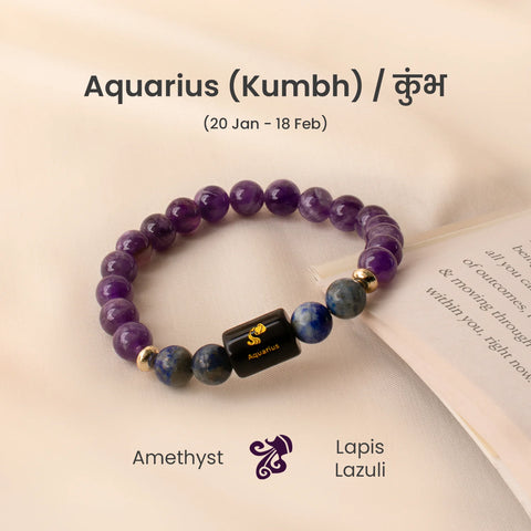 Aquarius (कुंभ राशि) Zodiac Amethyst & Lapis Lazuli Bracelet