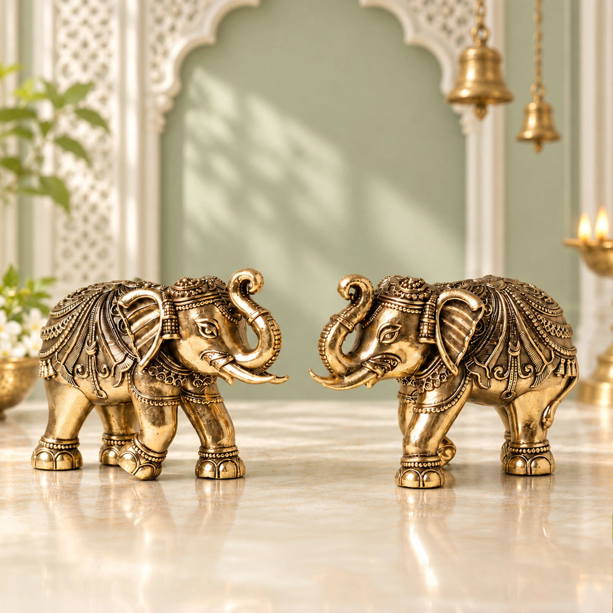 Brass Elephant Pair Miniature Showpiece