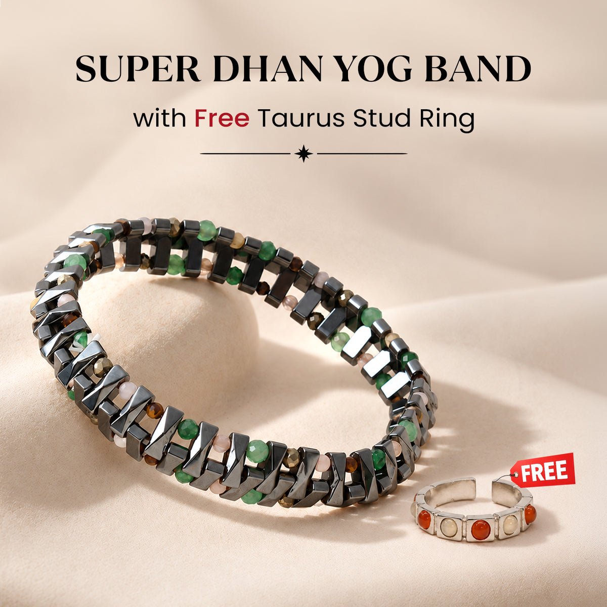 Super Dhan Yog Bracelet with Taurus Stud Ring