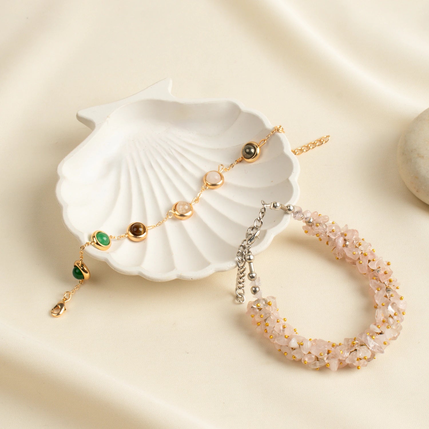Metal Dhan Yog Bracelet for Women with Free Rose Quartz Chips Bracelet
