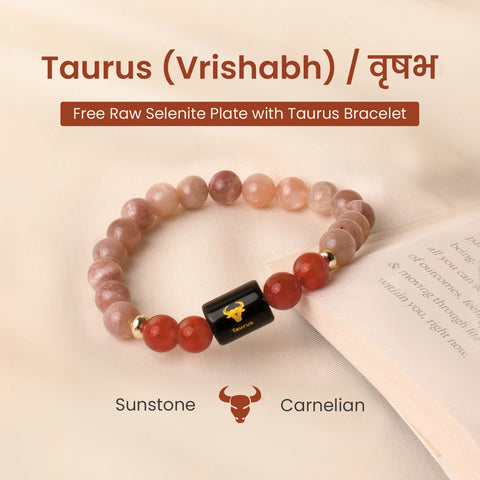 Taurus (वृषभ राशि) Zodiac Sunstone & Carnelian Bracelet