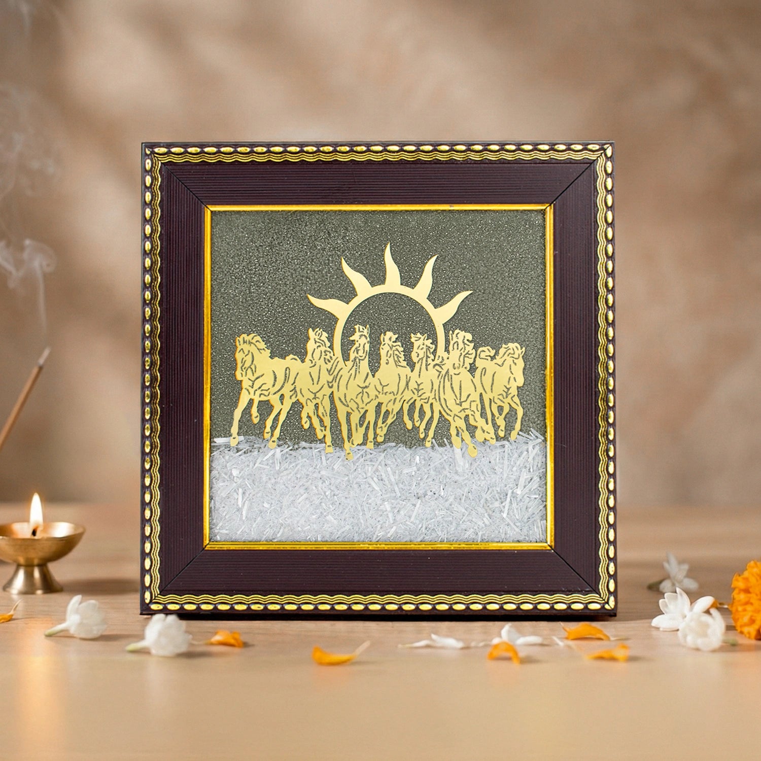 7 Horses on Pyrite & Selenite Dust Frame