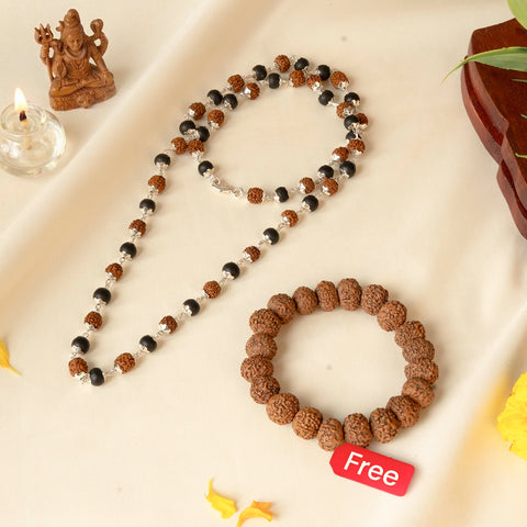 Divya Raksha Rudraksha & Karungali Mala with FREE 7 Mukhi Rudraksha Bracelet