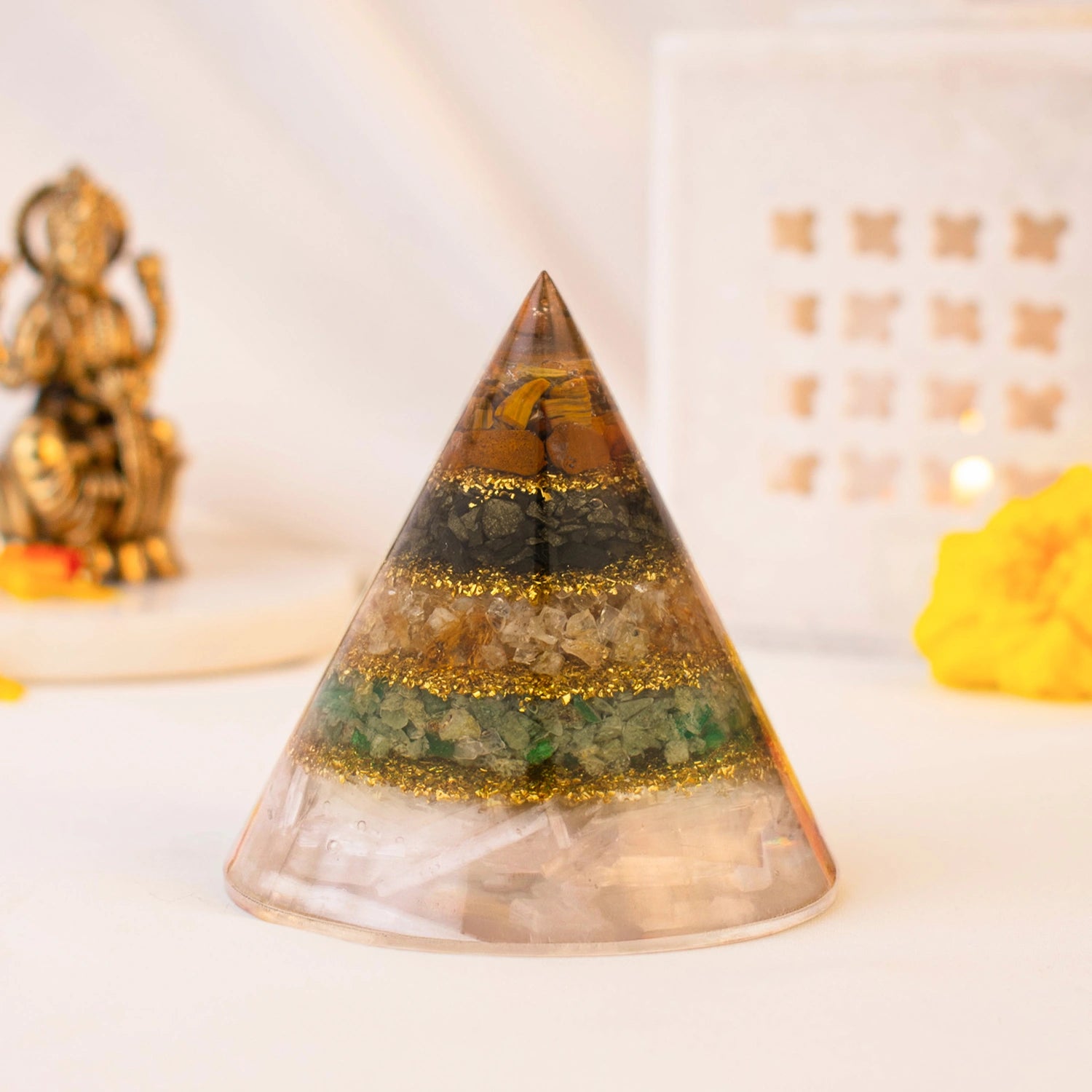 Conical Dhan Yog Pyramid With Selenite Base