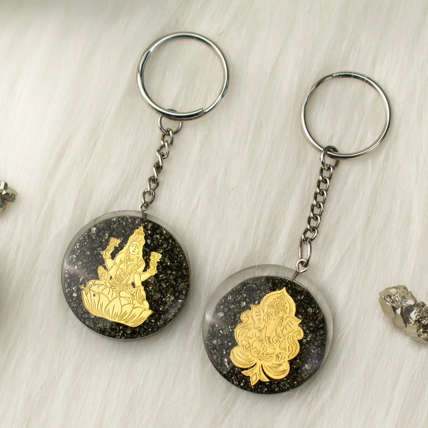 Lakshmi-Ganesh Ji Pyrite Keychain Combo