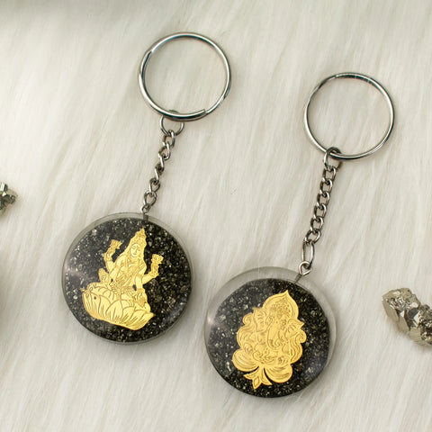 Lakshmi-Ganesh Ji Pyrite Keychain Combo