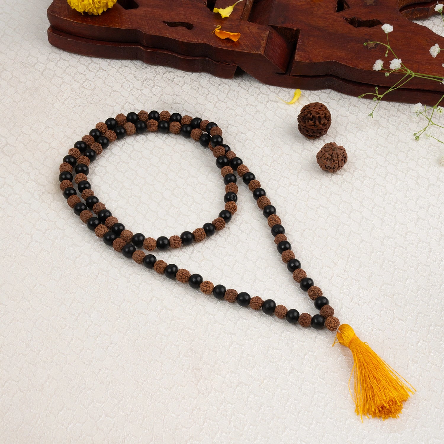 Rudraksha & Karungali Alternating Mala 8mm - 108+1 Beads