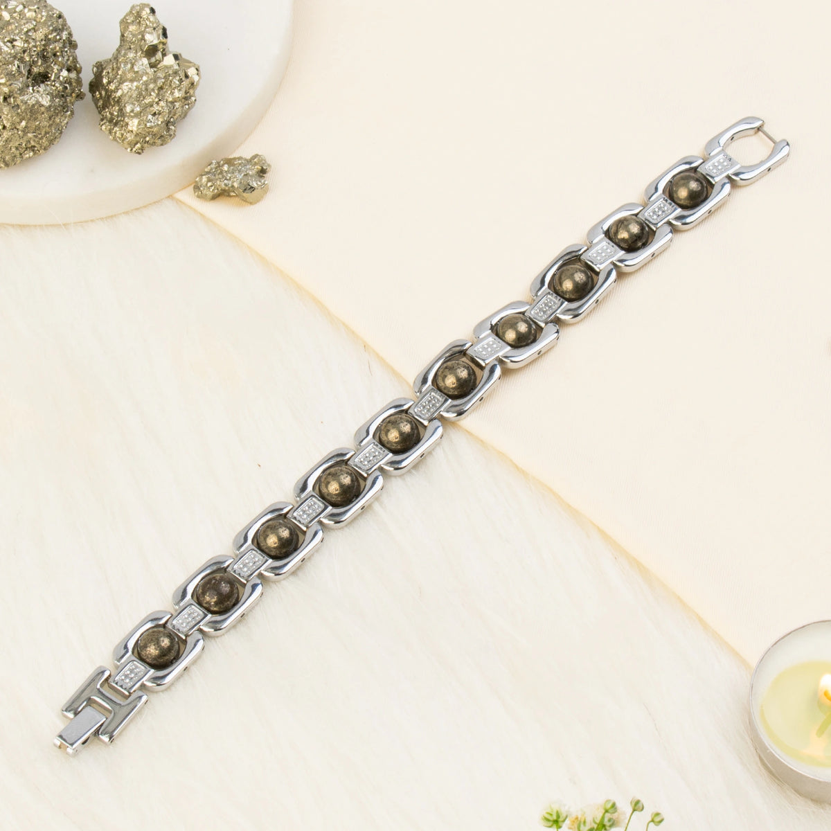 Metal Raw Pyrite Bracelet - Silver