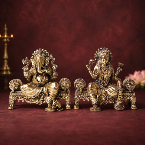Ganesha Lakshmi Brass Idol