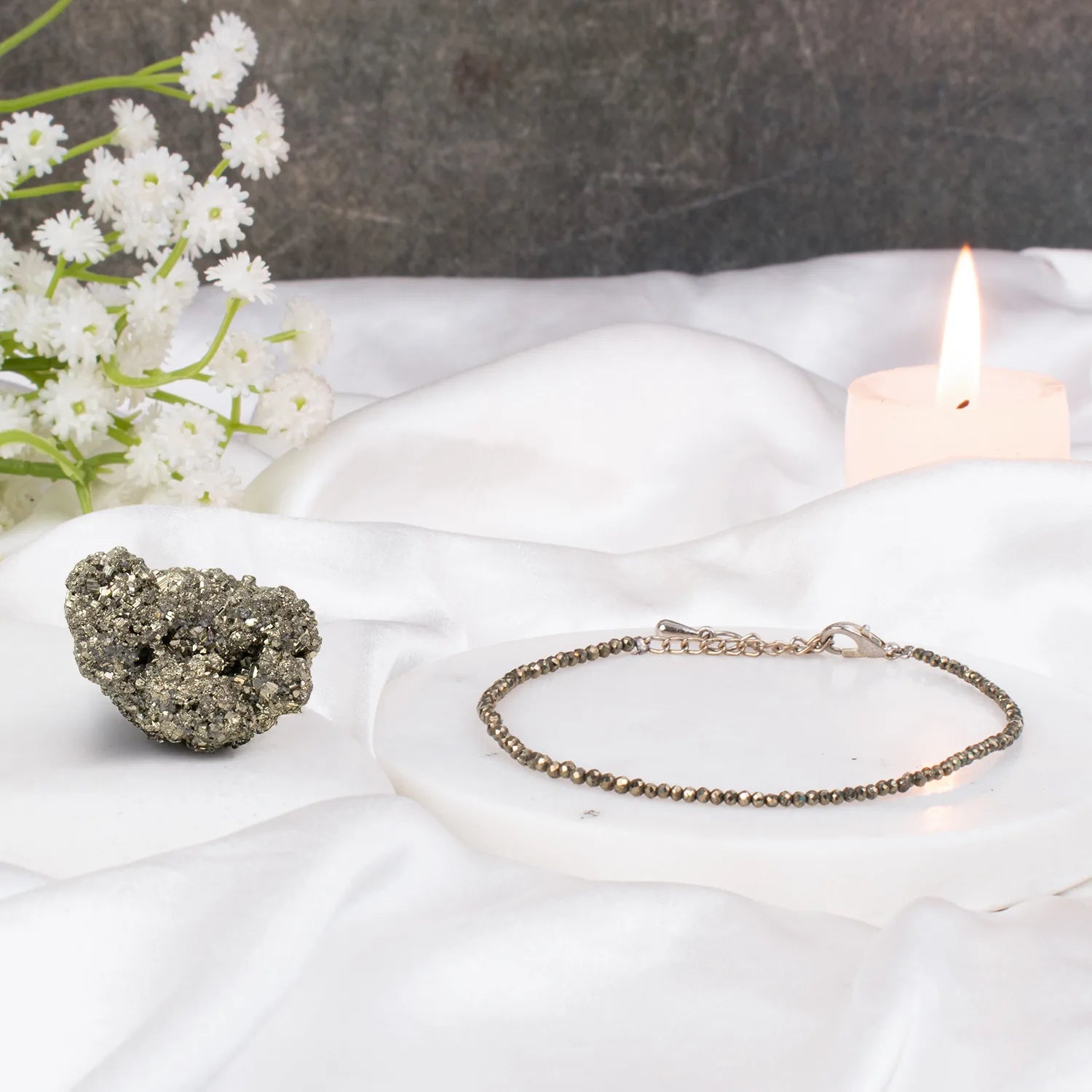 Mahalaxmi Combo - Raw Pyrite Anklet with Pyrite Stone