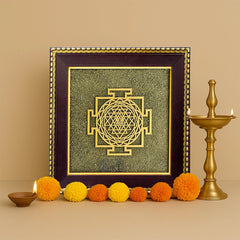 Shree Yantra on Raw Pyrite Frame