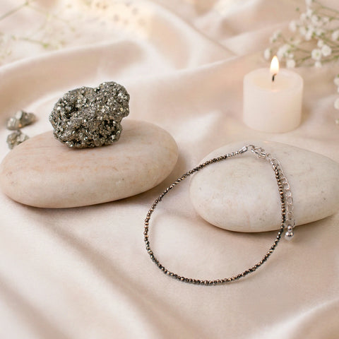 Mahalaxmi Combo - Raw Pyrite Anklet with Pyrite Stone