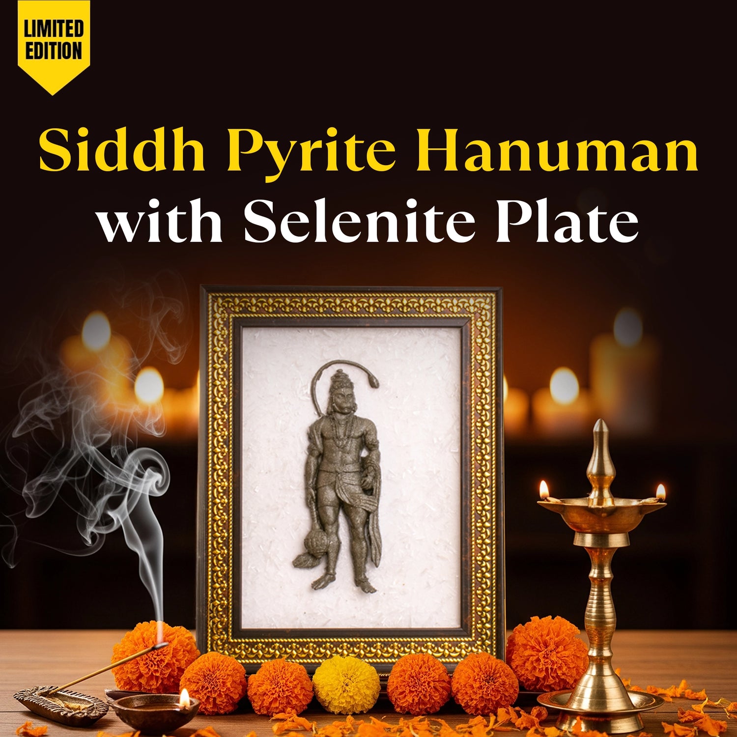 Siddh Pyrite Hanuman Ji With Selenite Plate